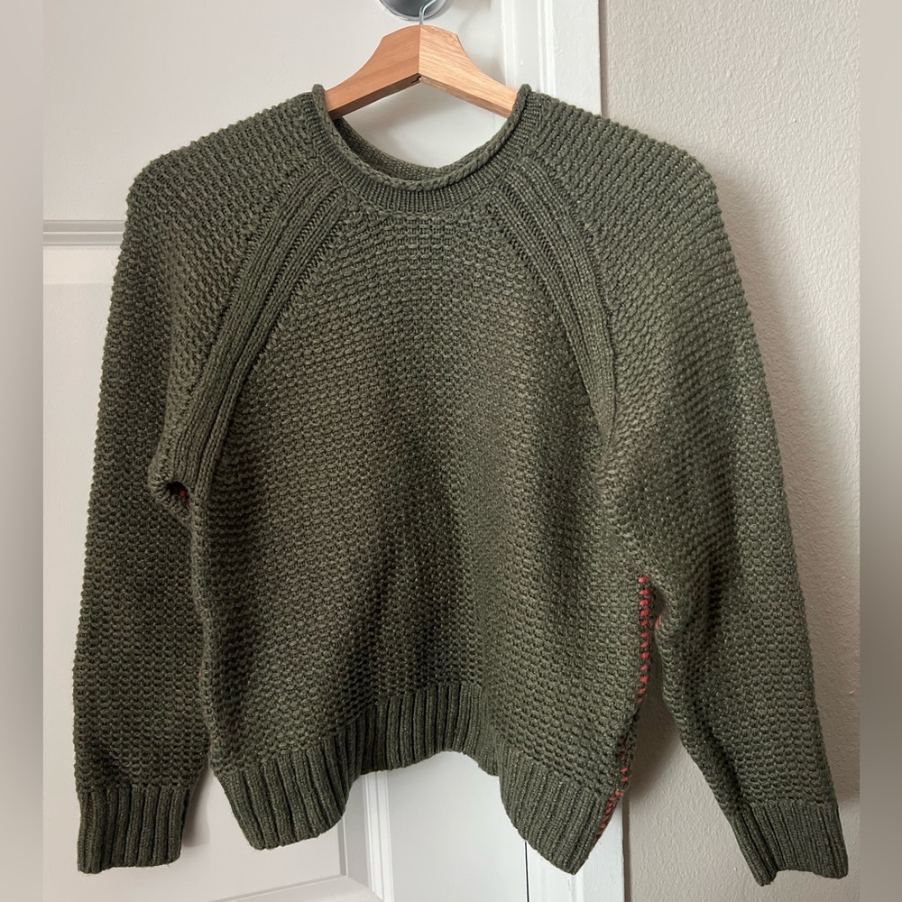 Prana Cades Cove Sweater Olive Merino Wool Blend Small Long Sleeve